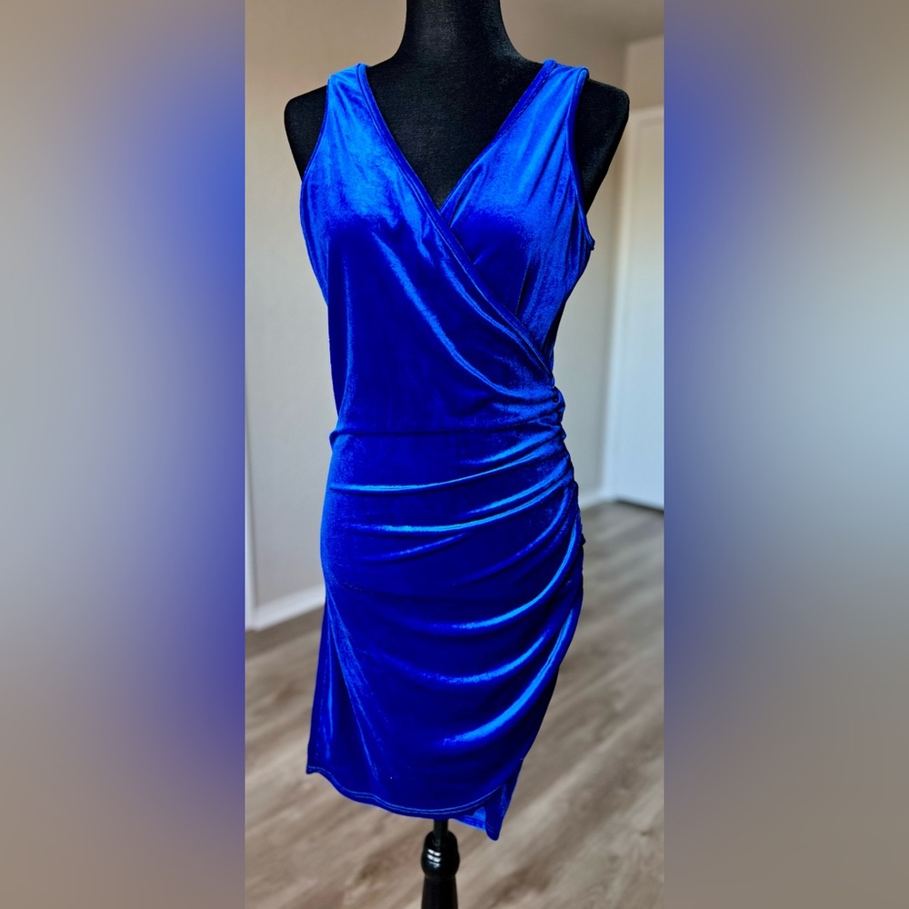 Elegant Faux Wrap Royal Blue Dress